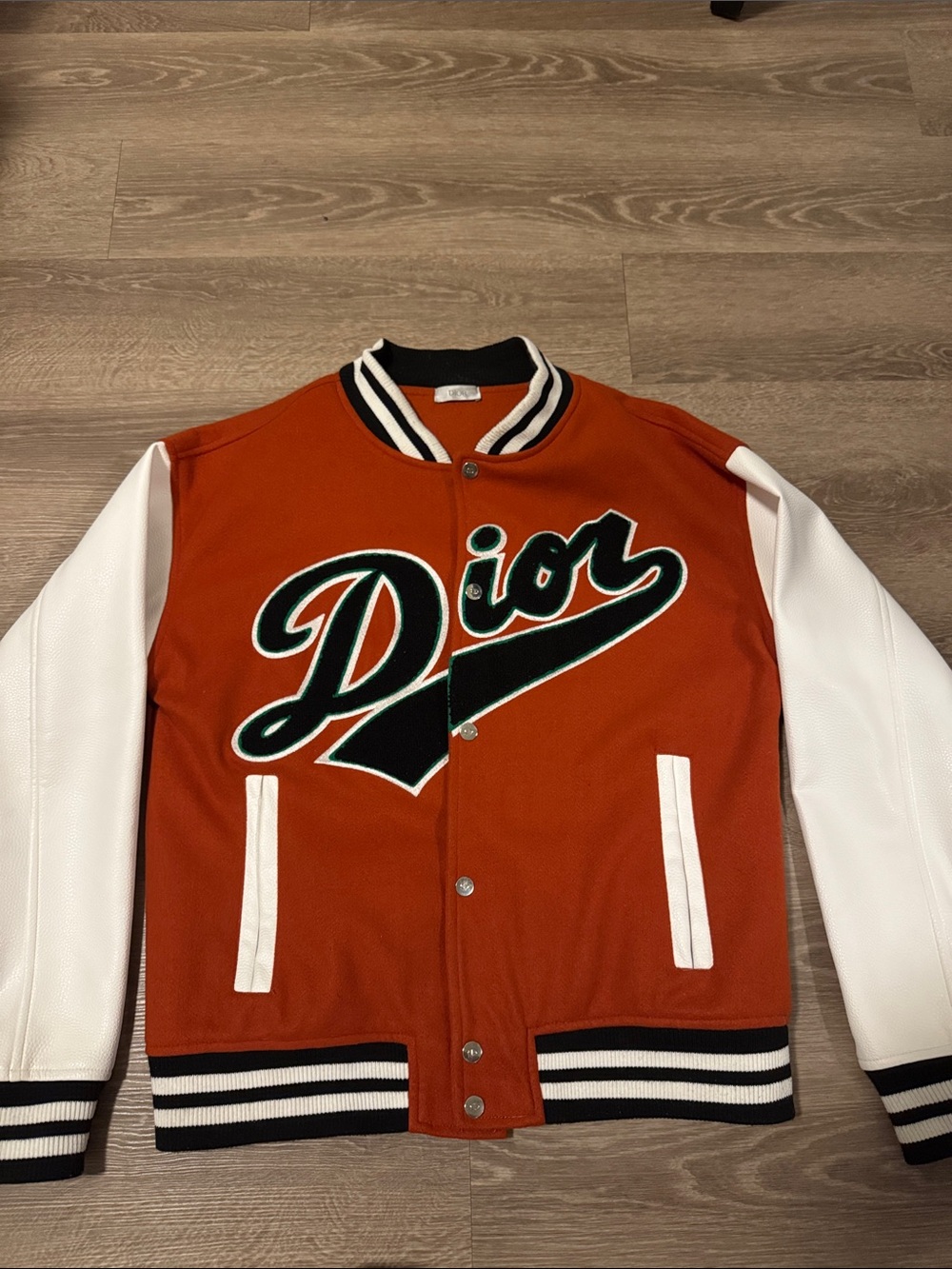 Dior Men's Orange and White Varsity Jacket